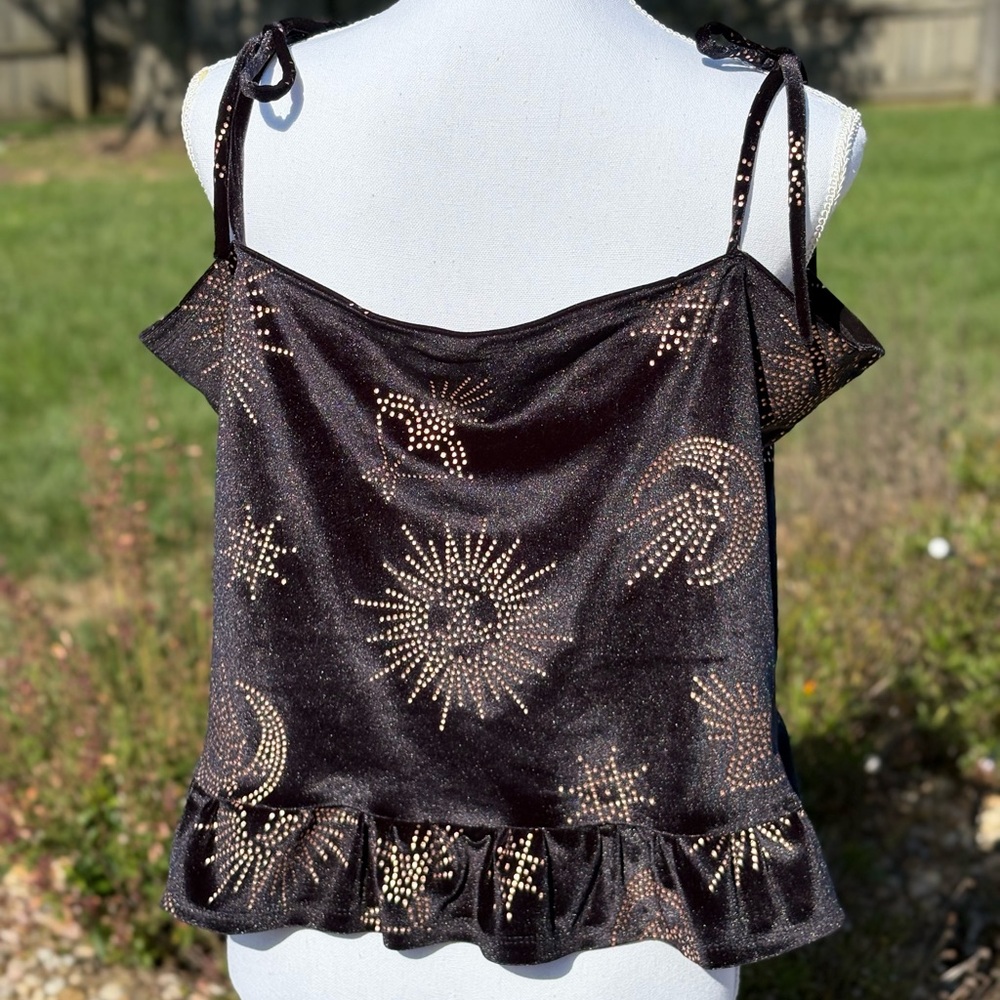 KS Garner Copper Astrology Stretch Crushed Velvet Peplum Top in Size XXL NWT - Picture 6 of 8